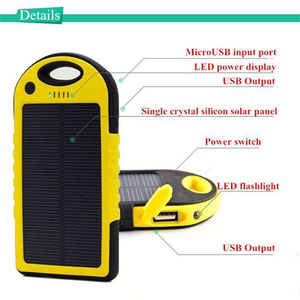 Solar Dual Power bank battery charger Waterproof  5000 mAh cell phone tablet - Badger Survival Online