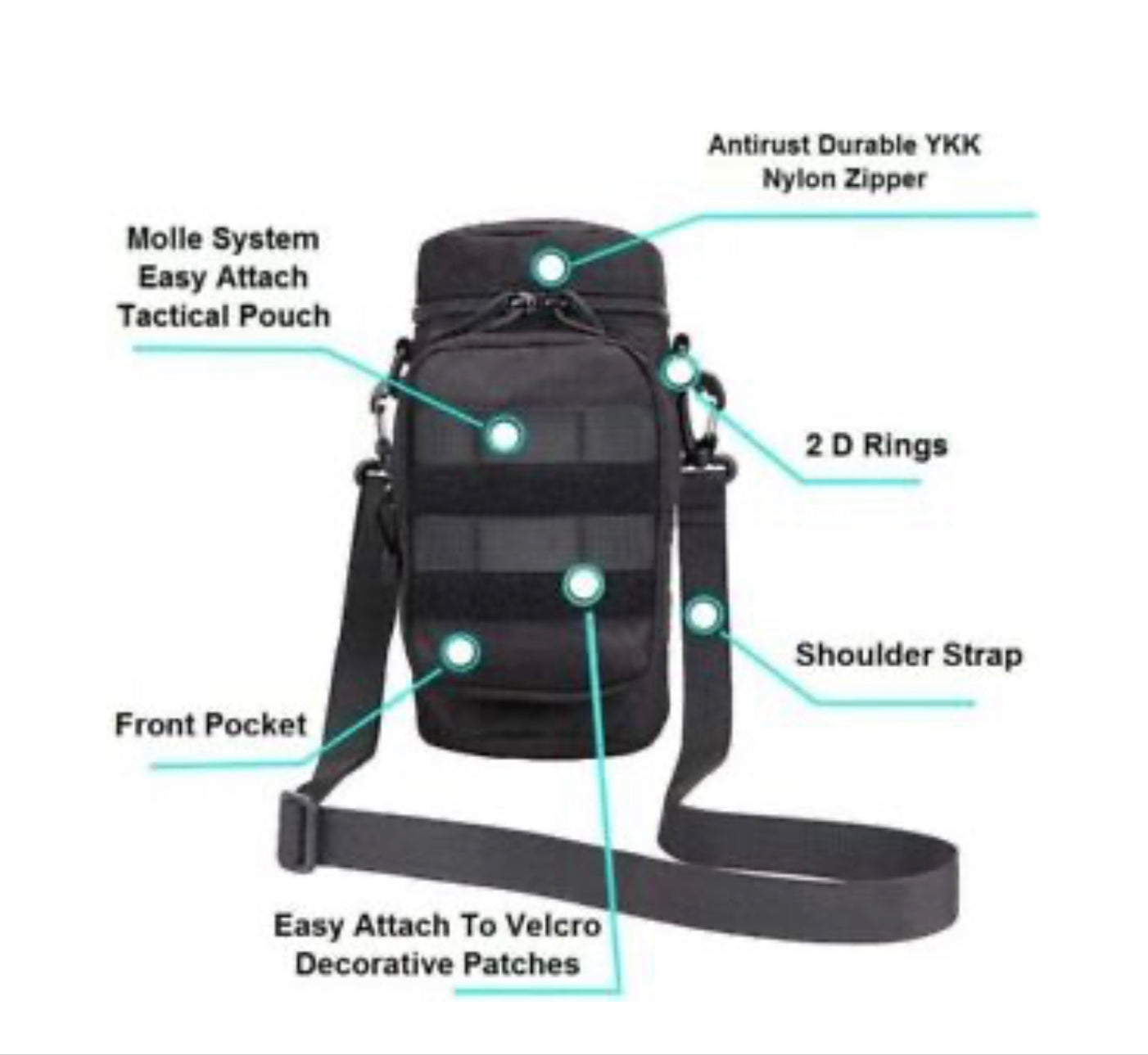 Tactical Military Molle Kettle Pouch Water Bottle Holder Bag with Shoulder Strap - Badger Survival 