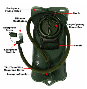 Water Bladder Bag Hydration System Backpack Survival Pack Camping Hiking 2L - Badger Survival 