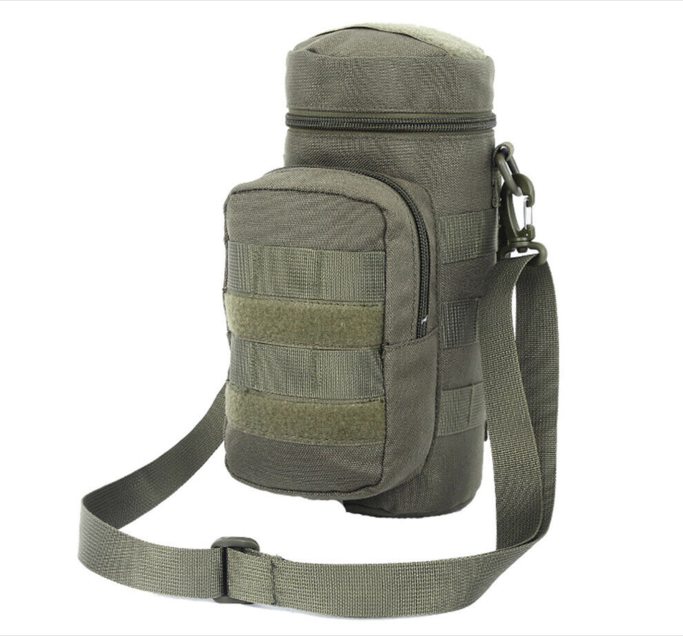 Tactical Molle Water Bottle Pouch - Military Kettle Holder With Shoulder Strap - Black Canvas
